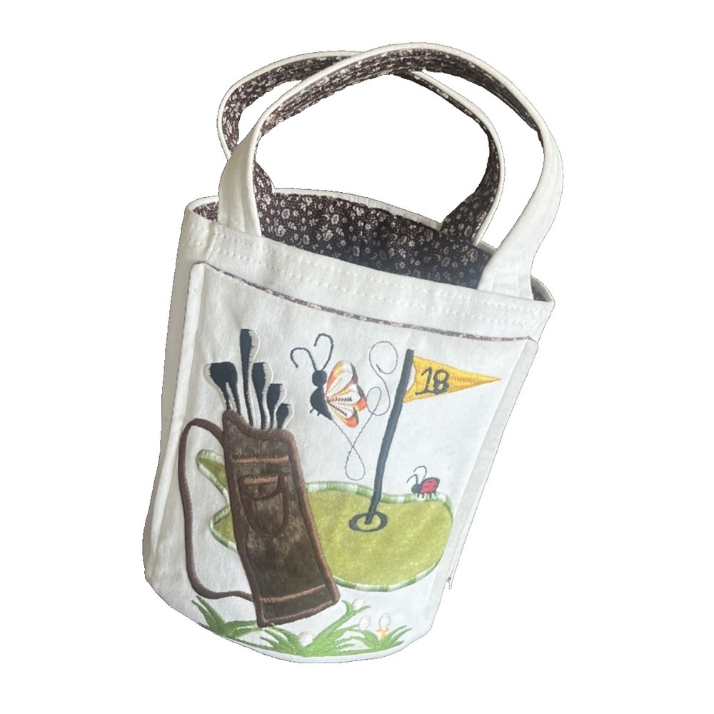 Vintage Bags By T.J. Golf Embroidered Tote Canvas Bucket Purse HOLE IN ONE